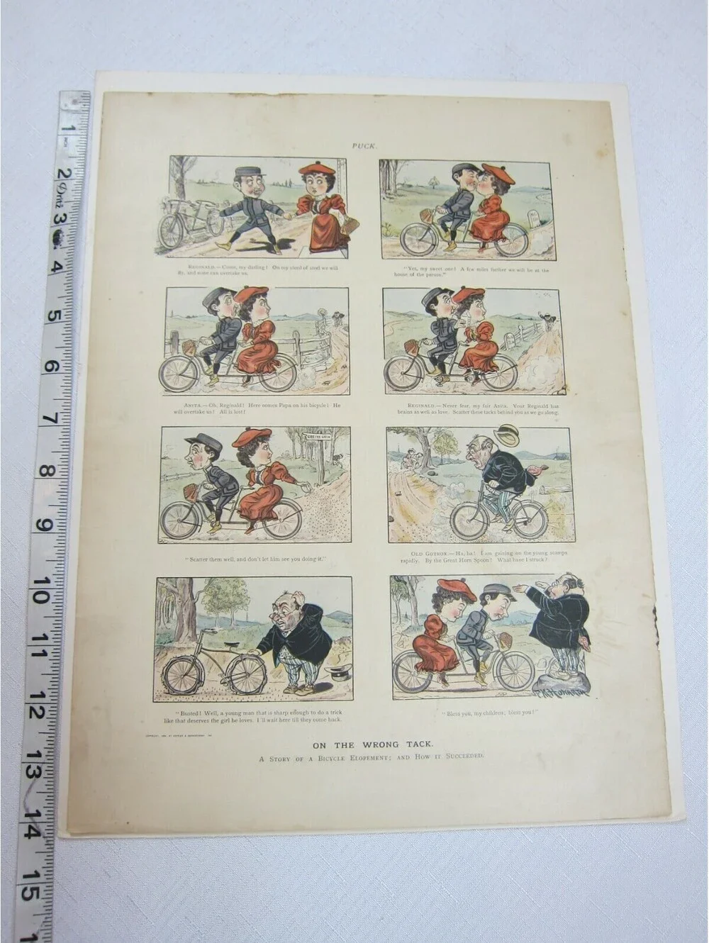 Antique 1894 Puck Magazine Bicycle Cartoon 